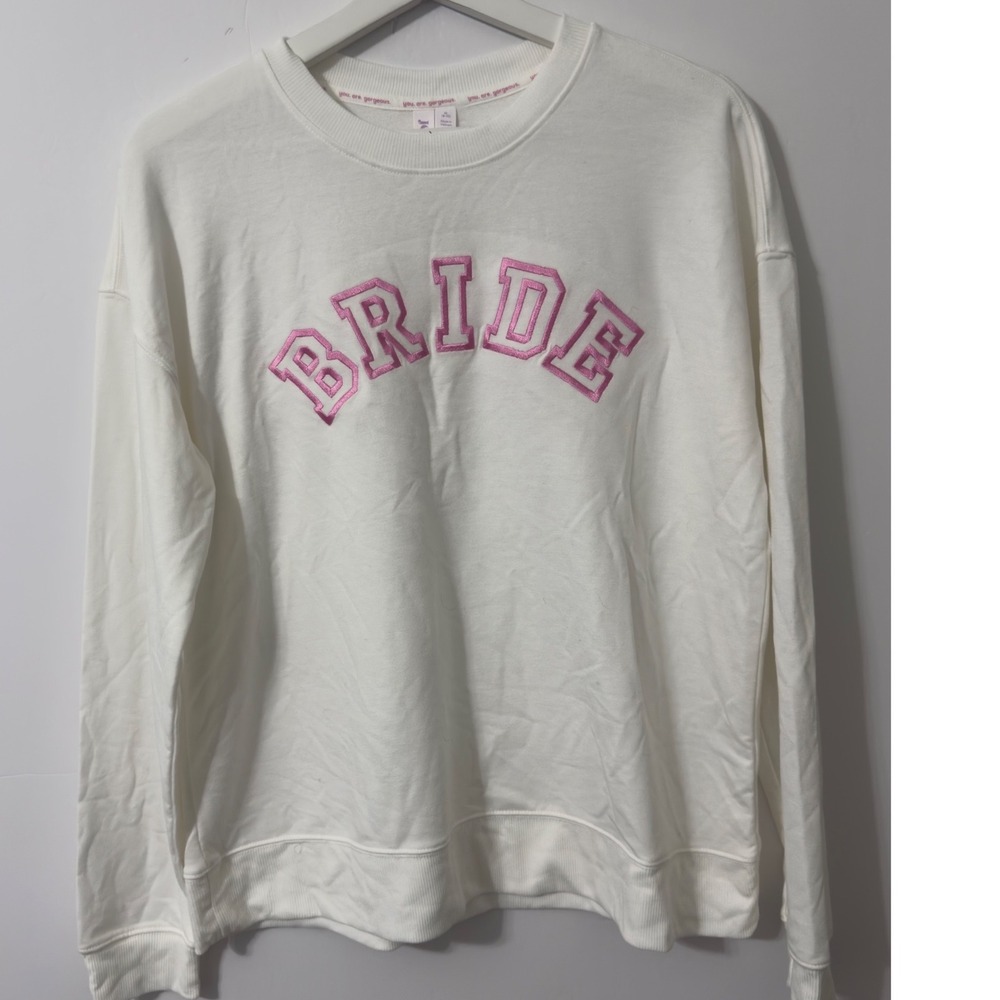 Joyspun Bride Sweatshirt Womens Medium White Pink Embroidered Pullover Soft